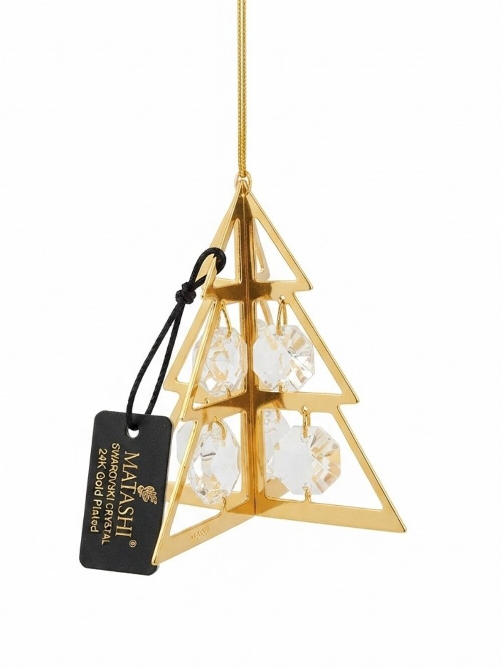 Matashi 3D Geometric Christmas Tree Ornament with Swarovski Crystals, 24k Gold P